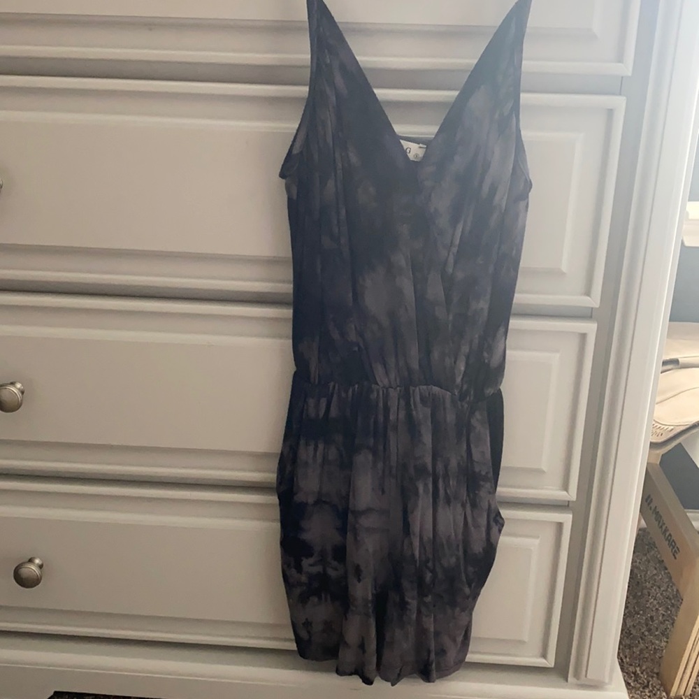 Small black and grey tye dye romper